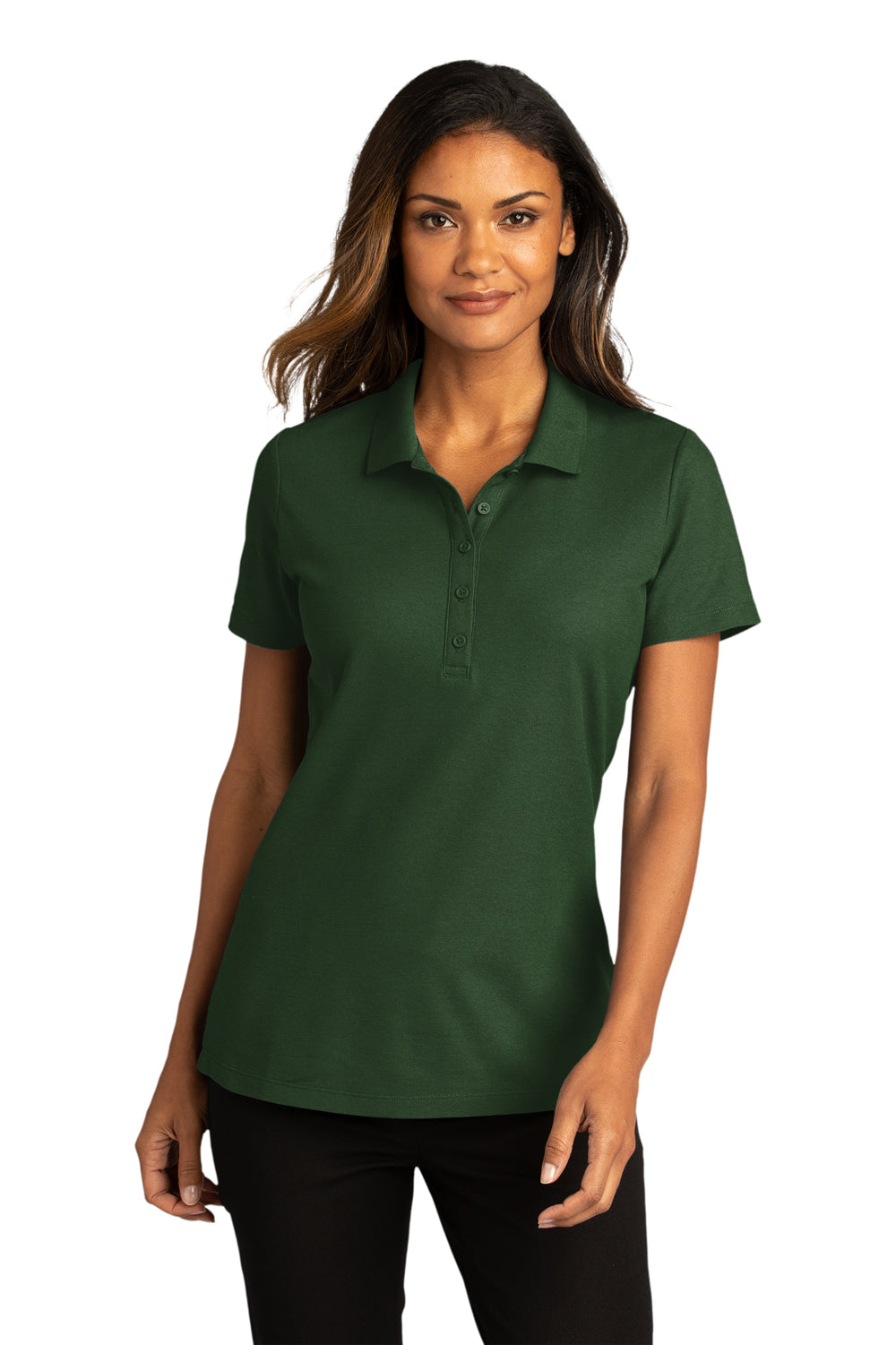Port Authority Womens SuperPro React Short Sleeve Polo Shirt Dark Green Front