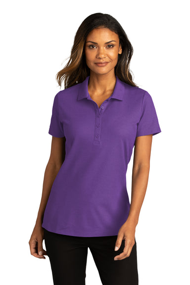 Port Authority Womens SuperPro React Short Sleeve Polo Shirt Purple Front