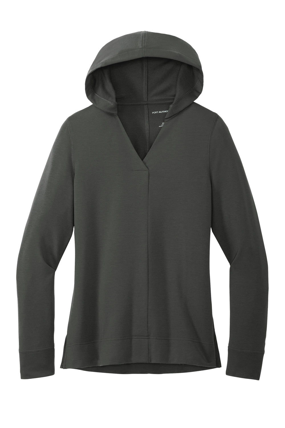 Port Authority LK826 Womens Microterry Hooded Sweatshirt Hoodie Charcoal Grey Flat Front