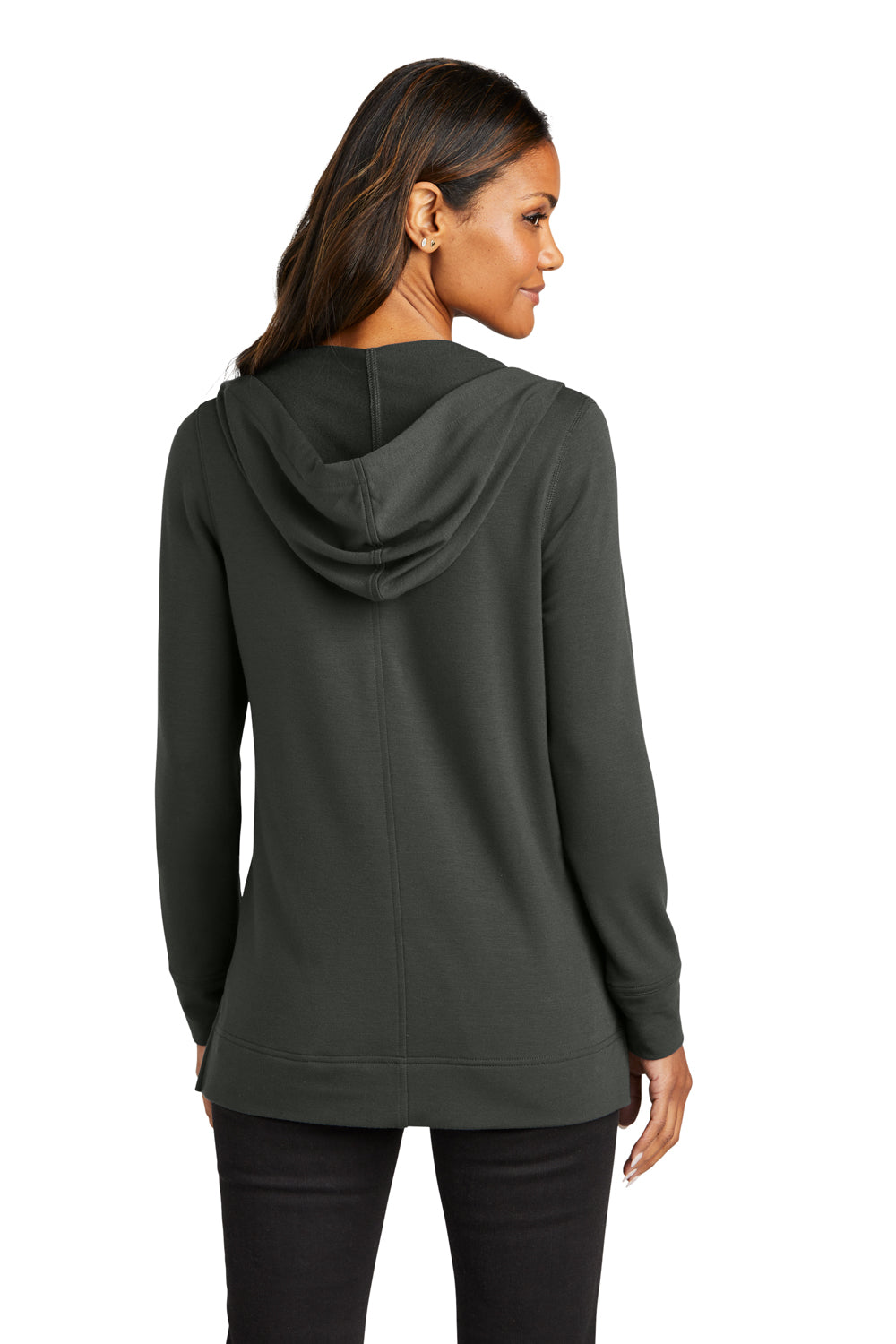 Port Authority LK826 Womens Microterry Hooded Sweatshirt Hoodie Charcoal Grey Back