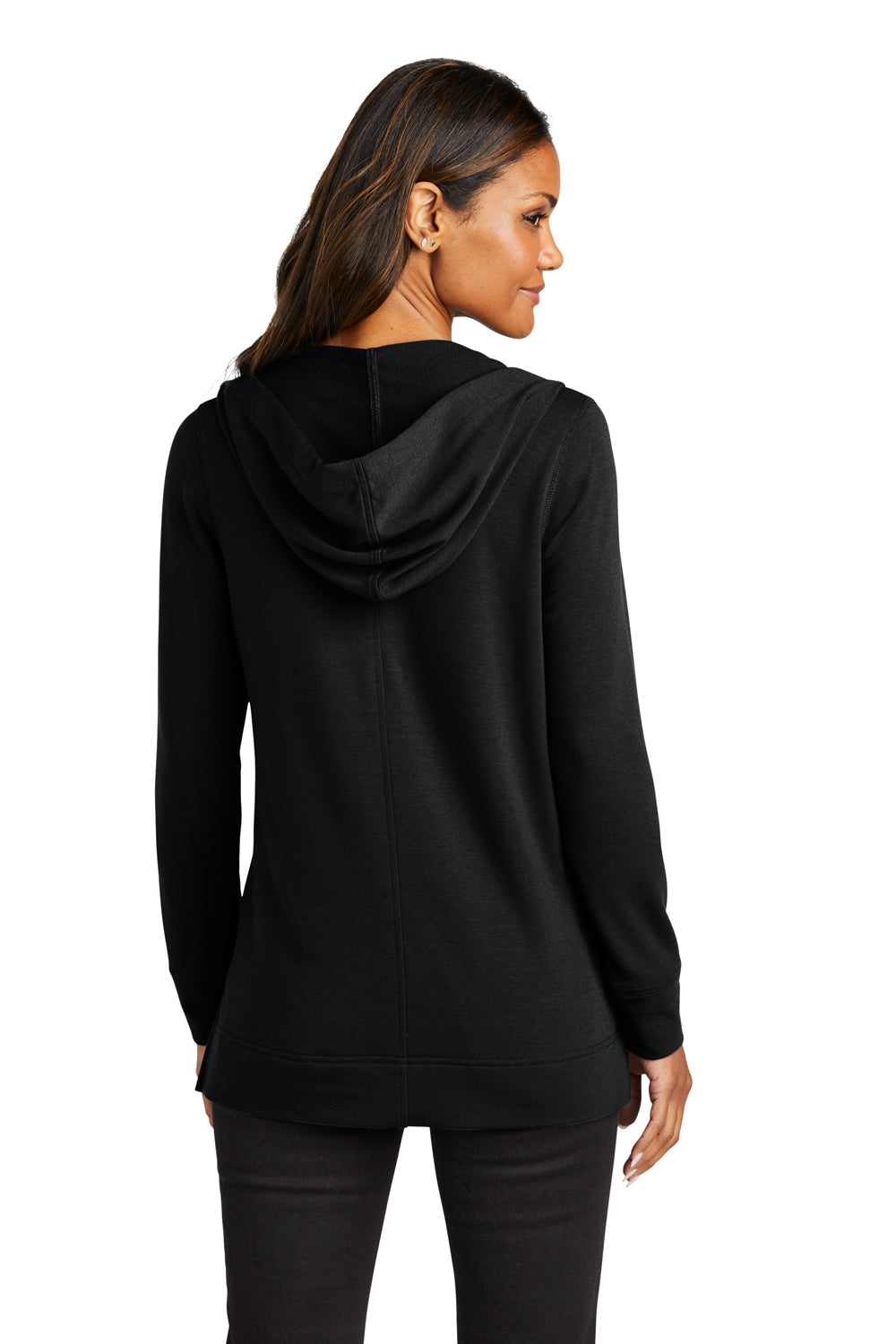 Port Authority LK826 Womens Microterry Hooded Sweatshirt Hoodie Deep Black Back