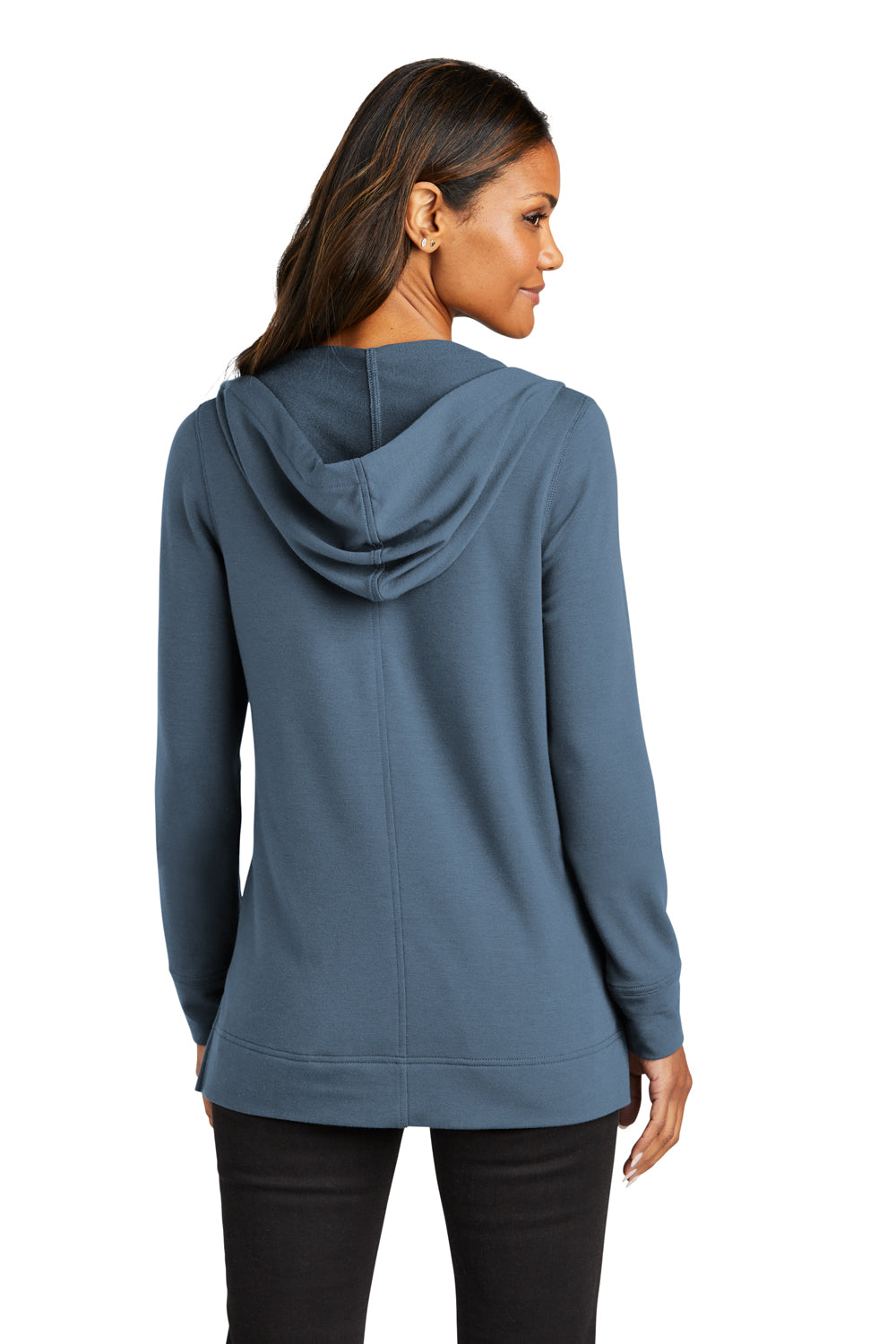 Port Authority LK826 Womens Microterry Hooded Sweatshirt Hoodie Dusk Blue Back