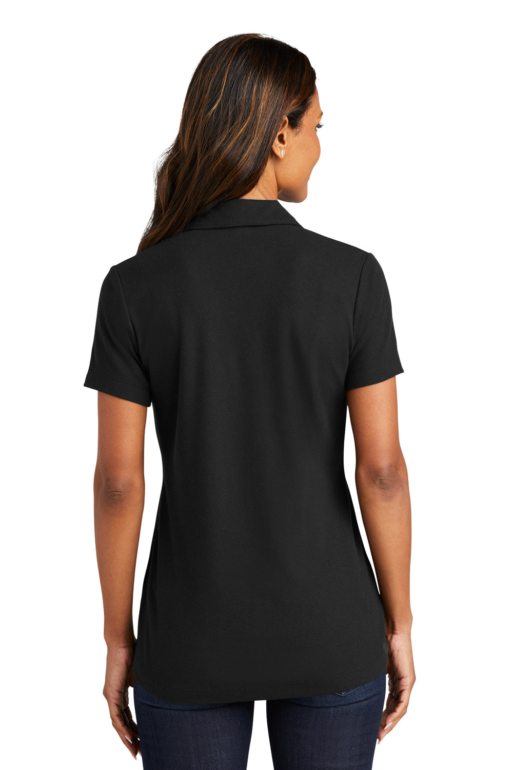 Port Authority LK867 Womens C-FREE Pique Short Sleeve Polo Shirt Black Back