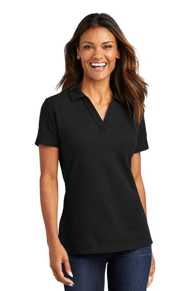 Port Authority LK867 Womens C-FREE Pique Short Sleeve Polo Shirt Black Front