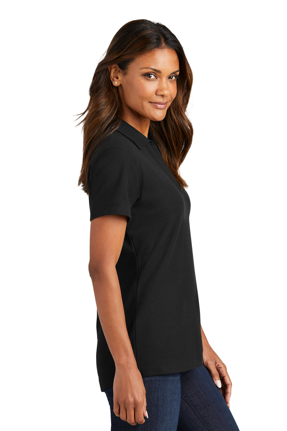 Port Authority LK867 Womens C-FREE Pique Short Sleeve Polo Shirt Black Side