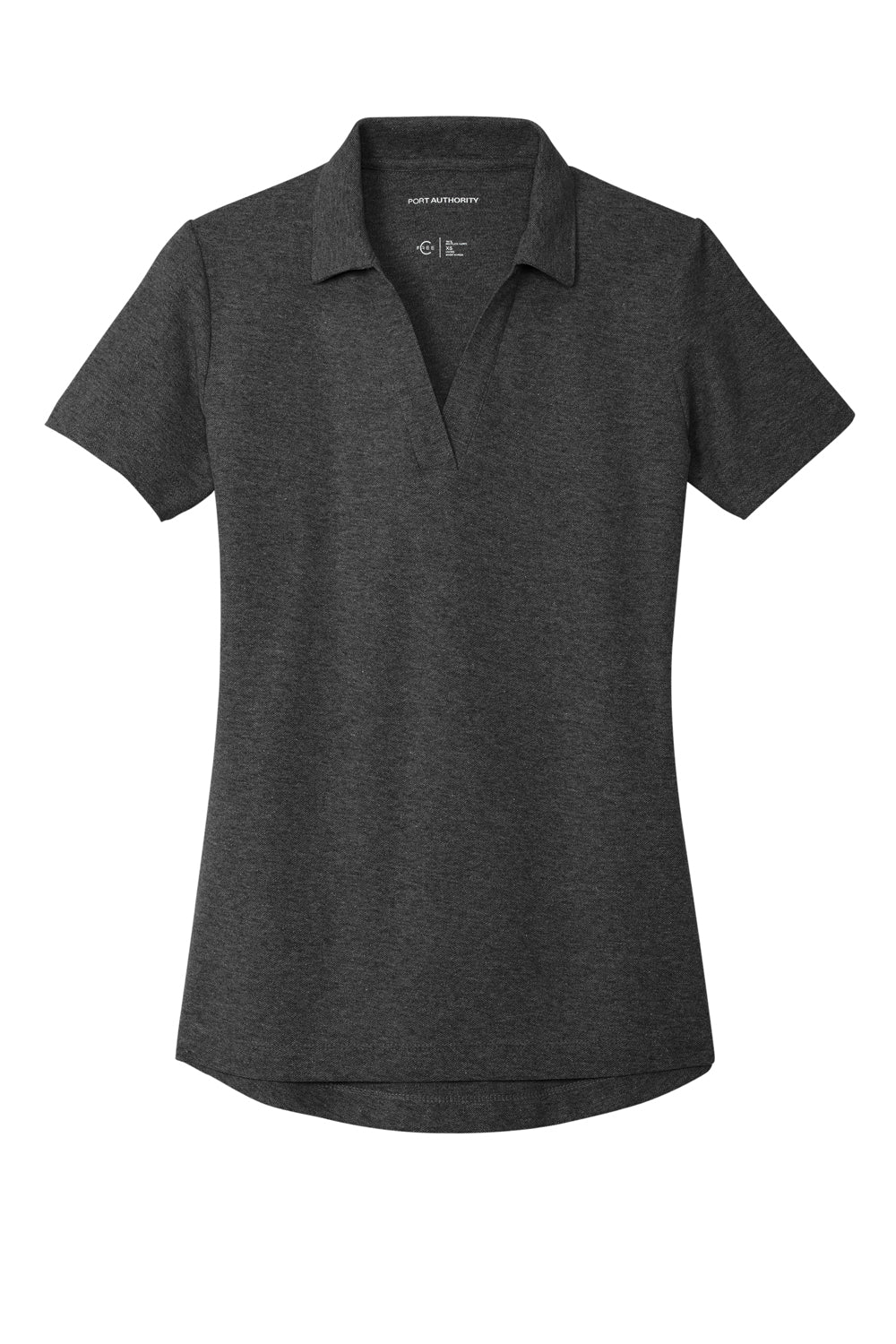 Port Authority LK867 Womens C-FREE Pique Short Sleeve Polo Shirt Heather Charcoal Grey Flat Front