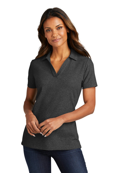 Port Authority LK867 Womens C-FREE Pique Short Sleeve Polo Shirt Heather Charcoal Grey Front