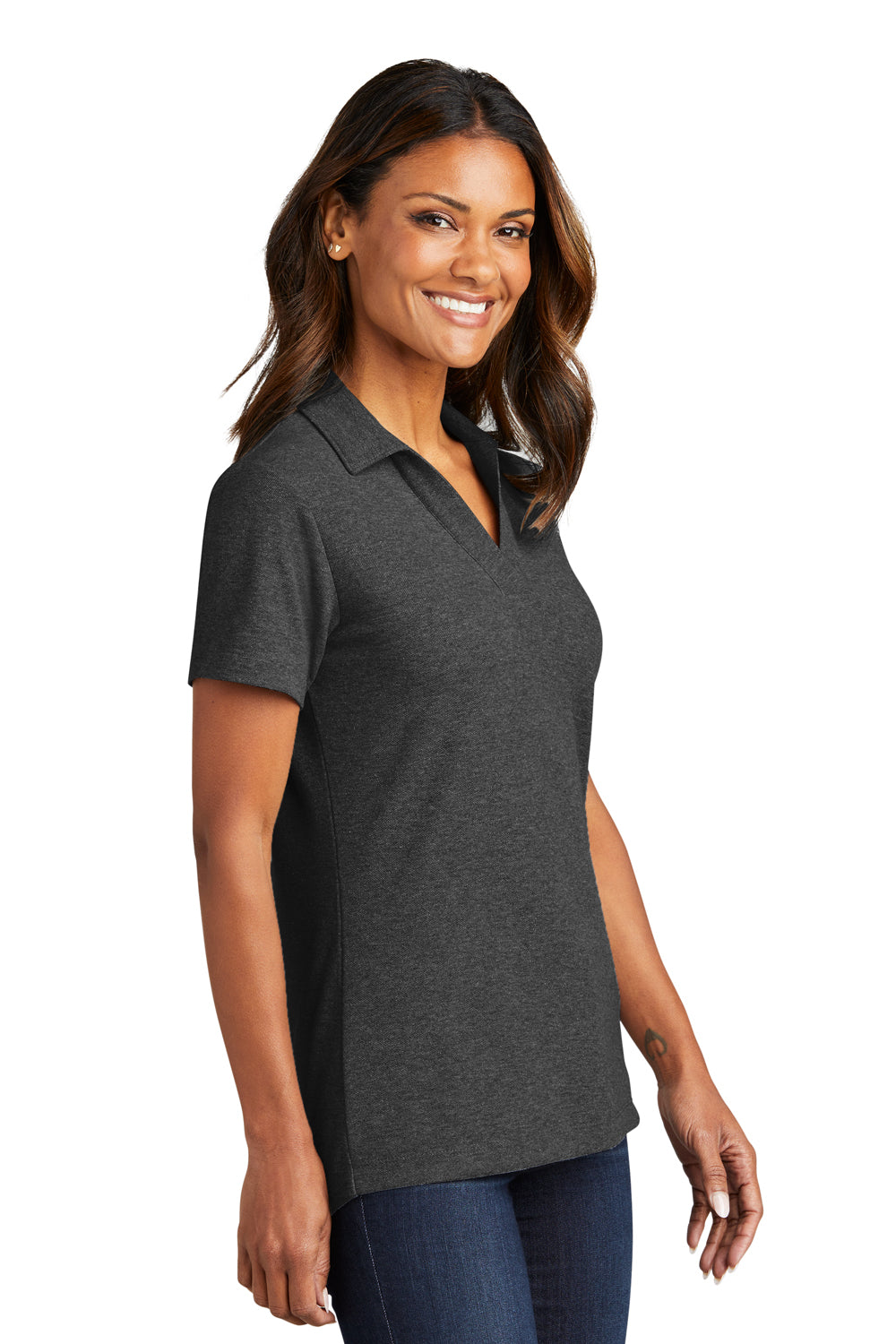 Port Authority LK867 Womens C-FREE Pique Short Sleeve Polo Shirt Heather Charcoal Grey Side