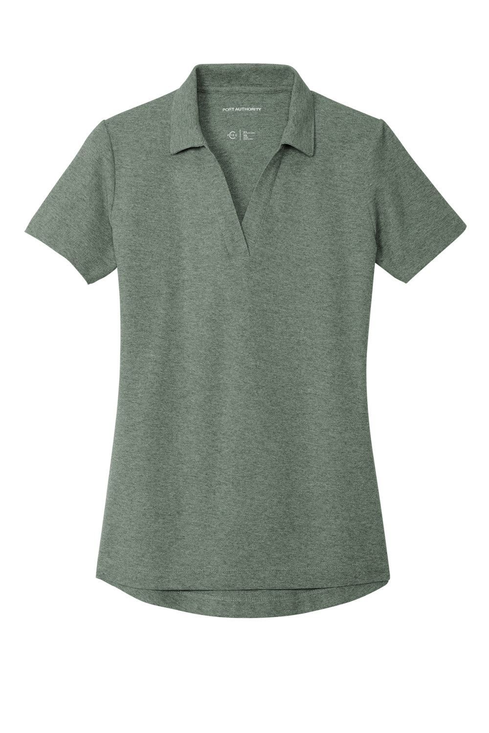 Port Authority LK867 Womens C-FREE Pique Short Sleeve Polo Shirt Heather Dark Green Flat Front