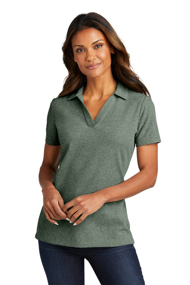 Port Authority LK867 Womens C-FREE Pique Short Sleeve Polo Shirt Heather Dark Green Front