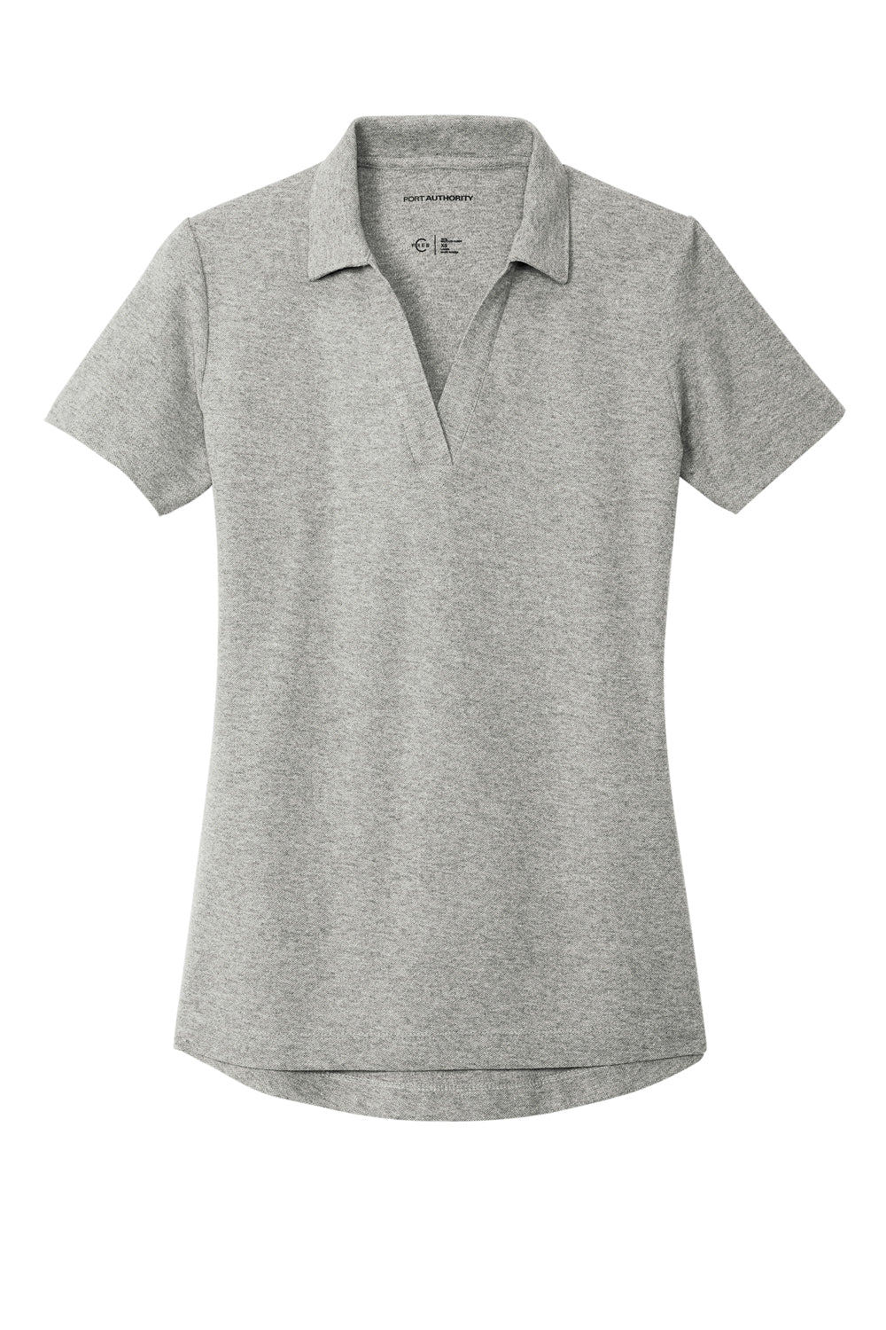 Port Authority LK867 Womens C-FREE Pique Short Sleeve Polo Shirt Heather Deep Smoke Grey Flat Front