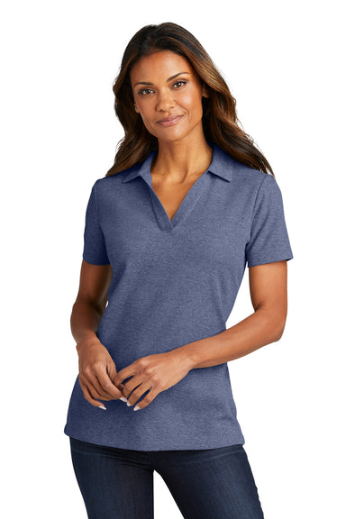 Port Authority LK867 Womens C-FREE Pique Short Sleeve Polo Shirt Heather Navy Blue Front