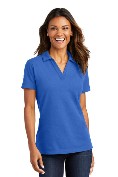 Port Authority LK867 Womens C-FREE Pique Short Sleeve Polo Shirt True Blue Front