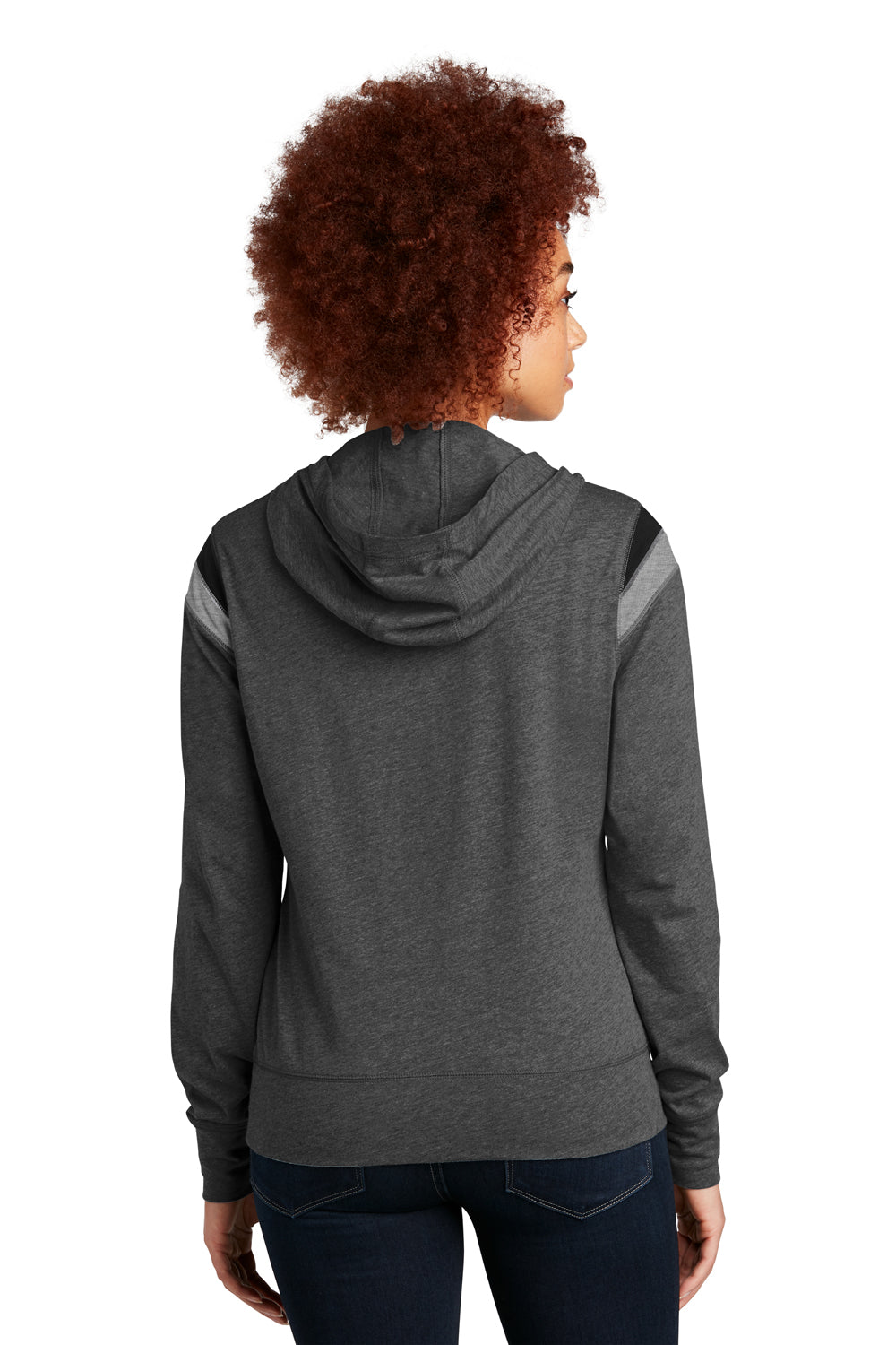 New Era Womens Heritage Varsity Hooded Sweatshirt Hoodie Heather Black/Black/Heather Shadow Grey Side