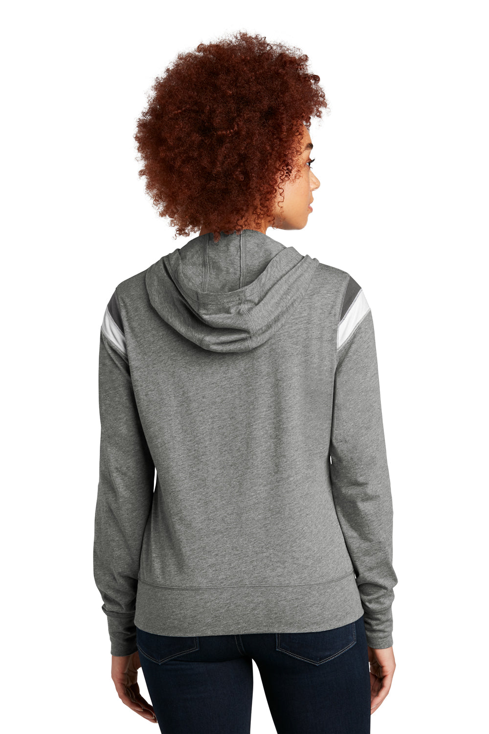 New Era Womens Heritage Varsity Hooded Sweatshirt Hoodie Heather Shadow Grey/Graphite Grey/White Side