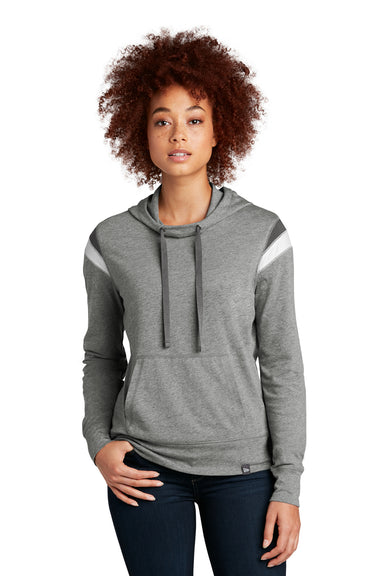 New Era Womens Heritage Varsity Hooded Sweatshirt Hoodie Heather Shadow Grey/Graphite Grey/White Front