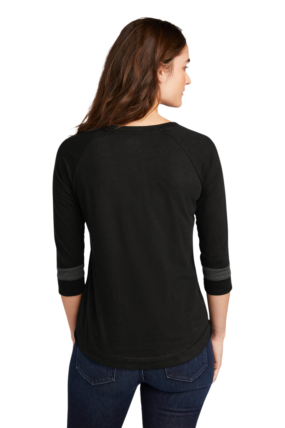New Era Womens 3/4 Sleeve Crewneck T-Shirt Black/Graphite Grey Side