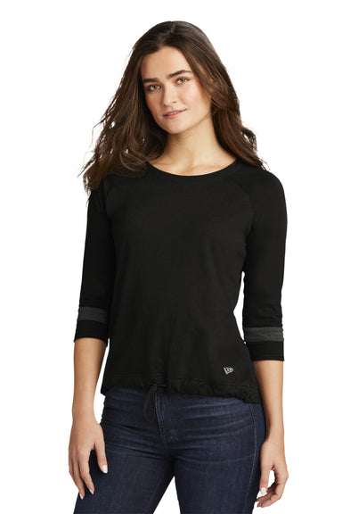 New Era Womens 3/4 Sleeve Crewneck T-Shirt Black/Graphite Grey Front