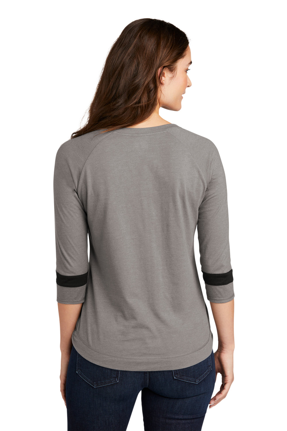 New Era Womens 3/4 Sleeve Crewneck T-Shirt Shadow Grey/Black Side