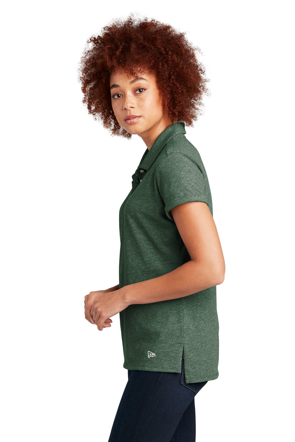 New Era Womens Slub Twist Short Sleeve Polo Shirt Dark Green Twist Side