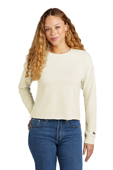New Era Womens Fleece Crop Crewneck Sweatshirt Soft Beige Front