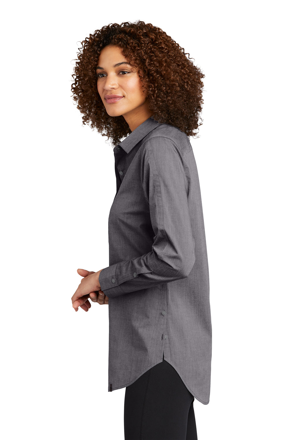 Ogio Womens Commuter Long Sleeve Button Down Shirt Heather Gear Grey Side
