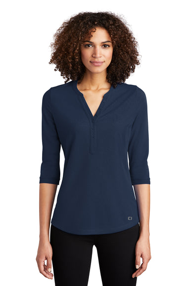 Ogio Womens Jewel 3/4 Sleeve Polo Shirt Navy Blue Front