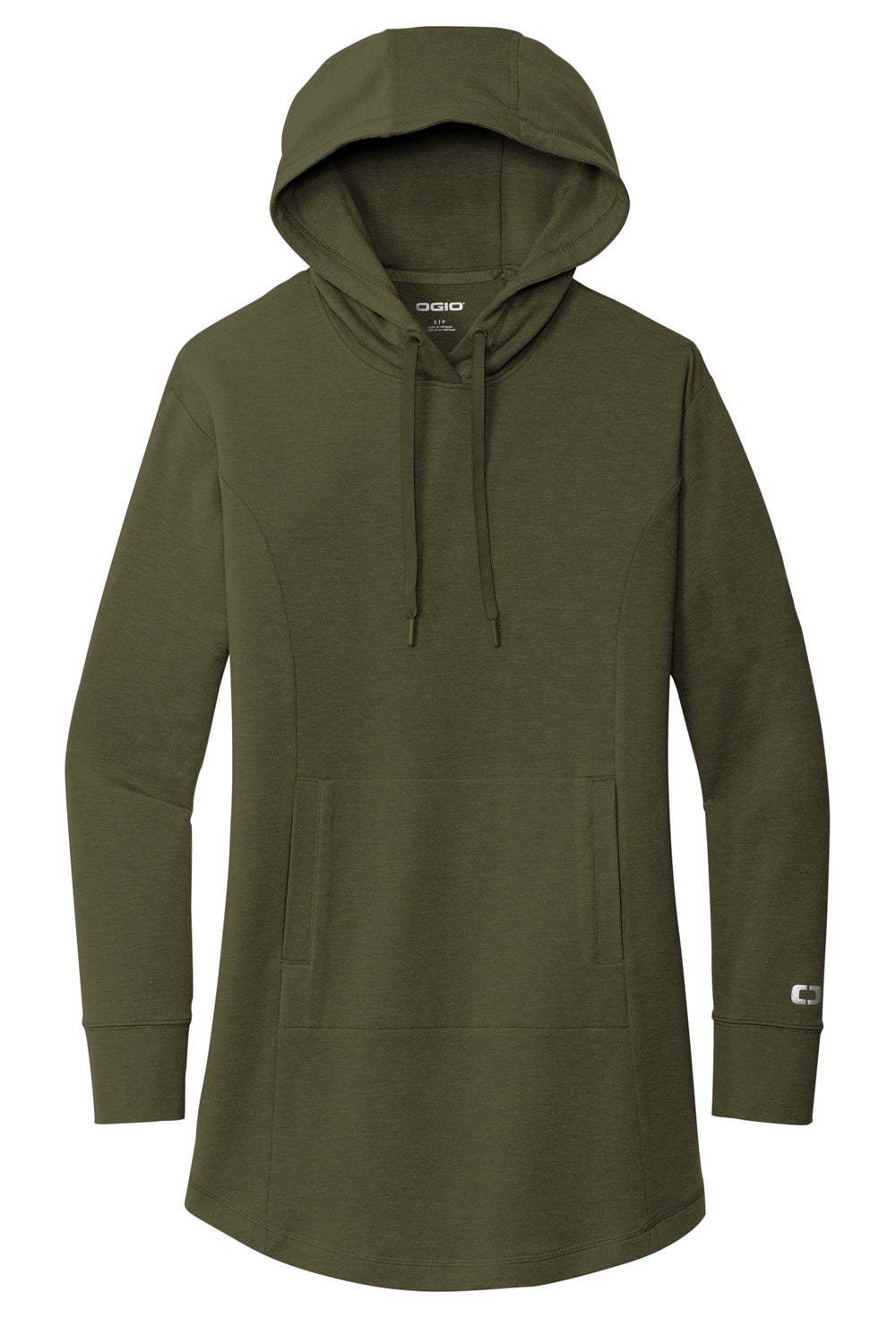 Ogio LOG827 Womens Luuma Flex Long Sleeve Hooded Sweatshirt Hoodie Deep Olive Green Flat Front