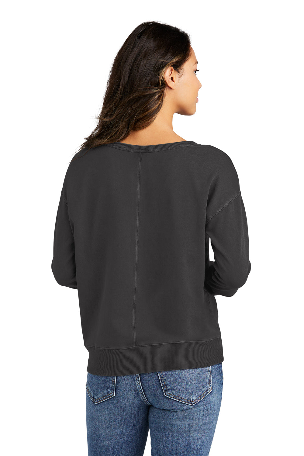 Port & Company LPC098V Womens Beach Wash Garment Dyed V-Neck Sweatshirt Coal Grey Back
