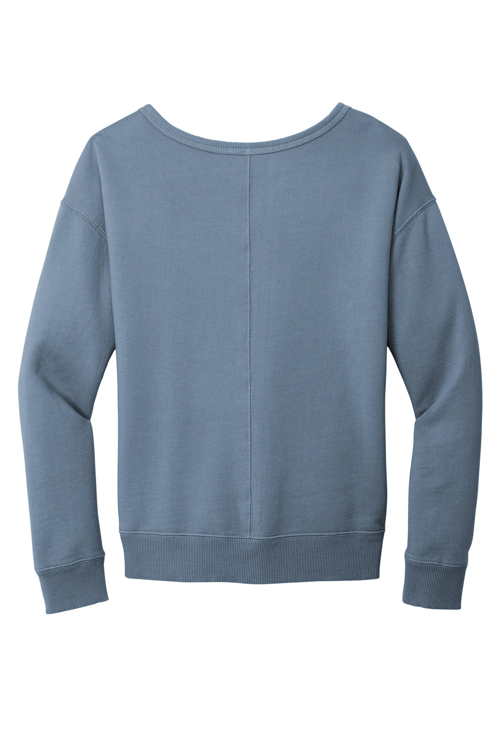 Port & Company LPC098V Womens Beach Wash Garment Dyed V-Neck Sweatshirt Faded Denim Blue Flat Back