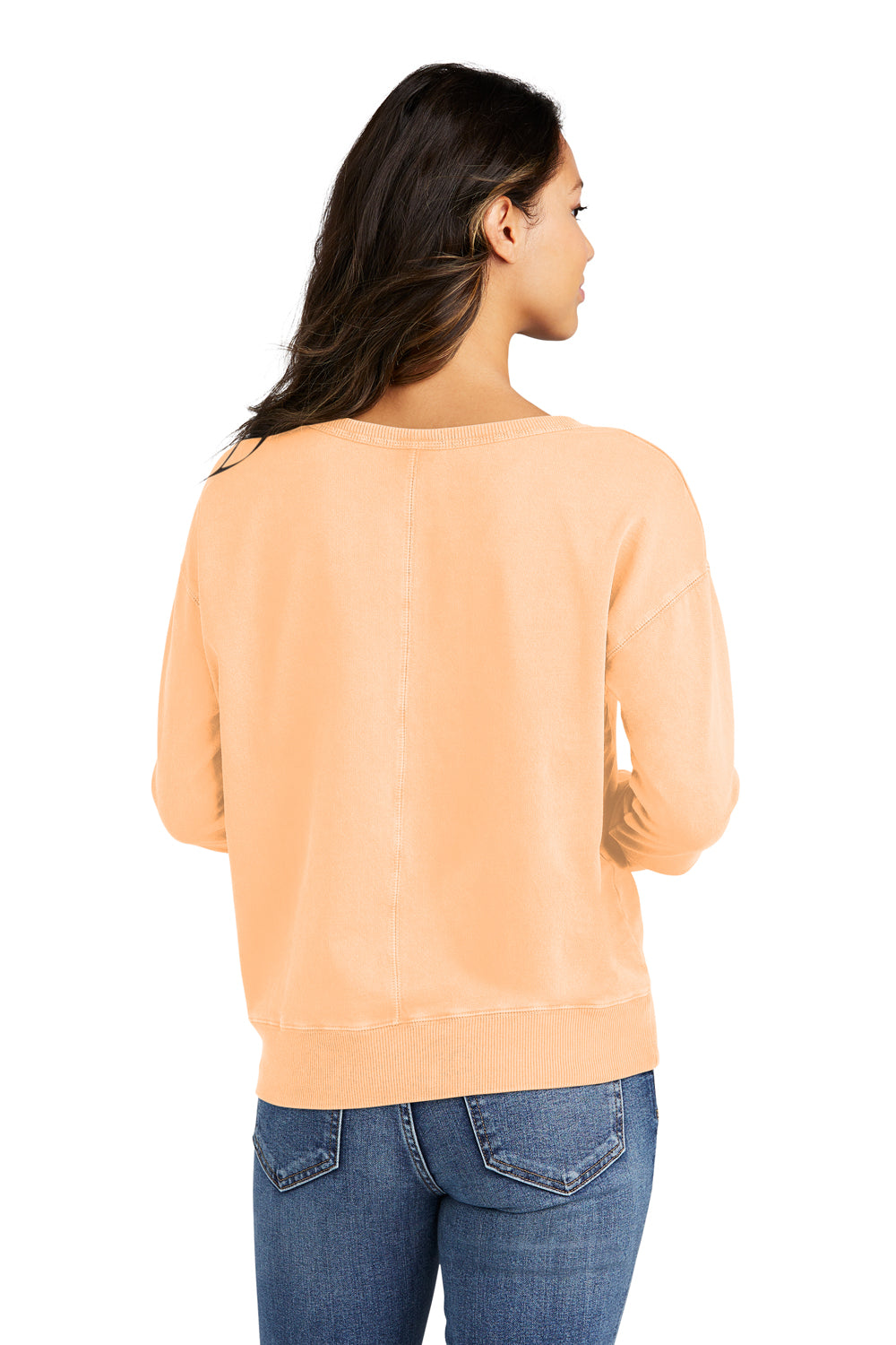 Port & Company LPC098V Womens Beach Wash Garment Dyed V-Neck Sweatshirt Peach Back
