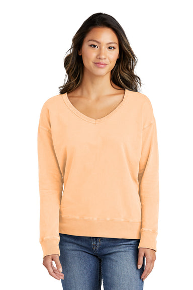 Port & Company LPC098V Womens Beach Wash Garment Dyed V-Neck Sweatshirt Peach Front