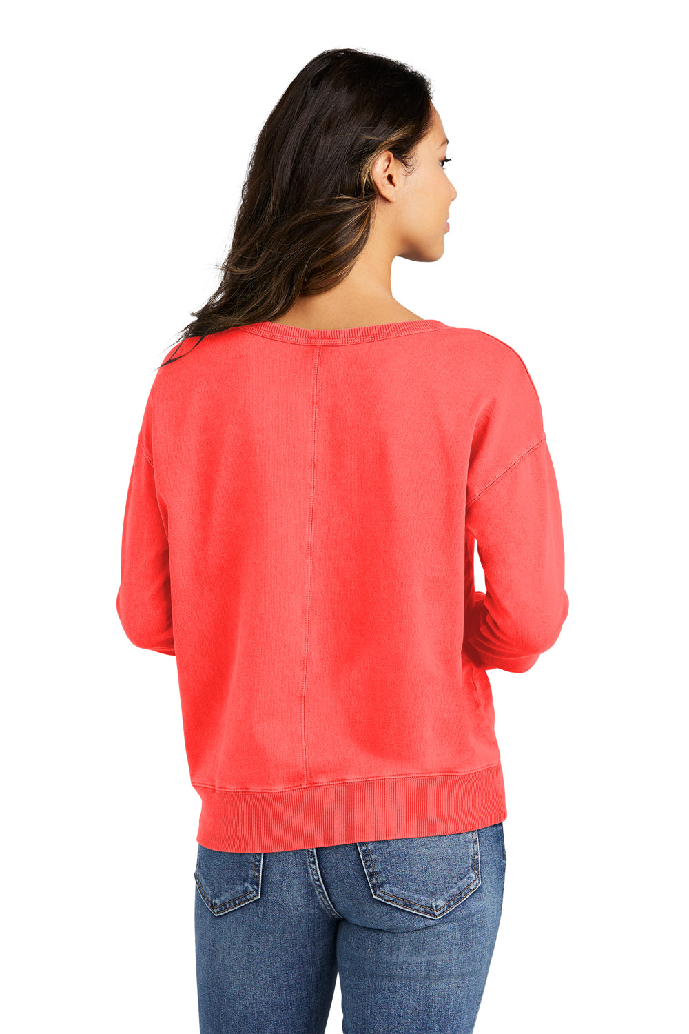 Port & Company LPC098V Womens Beach Wash Garment Dyed V-Neck Sweatshirt Poppy Red Back