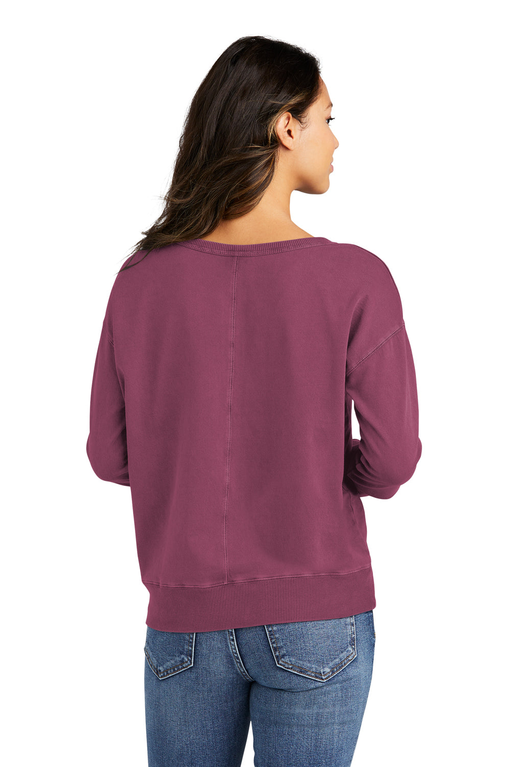 Port & Company LPC098V Womens Beach Wash Garment Dyed V-Neck Sweatshirt Vintage Raspberry Back