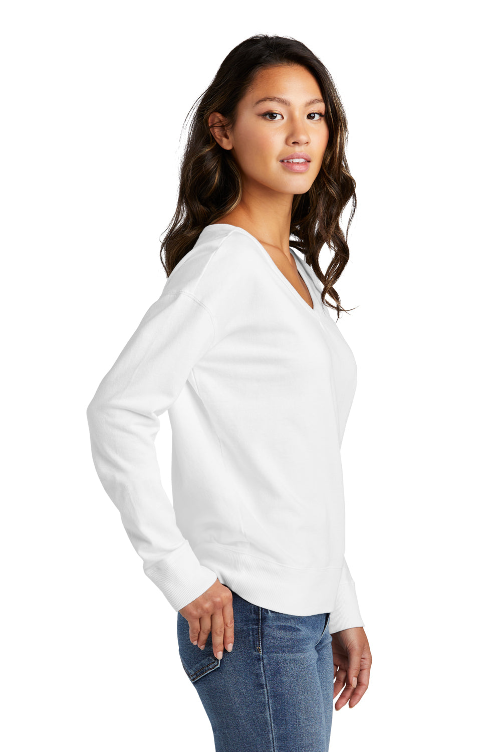 Port & Company LPC098V Womens Beach Wash Garment Dyed V-Neck Sweatshirt White Side