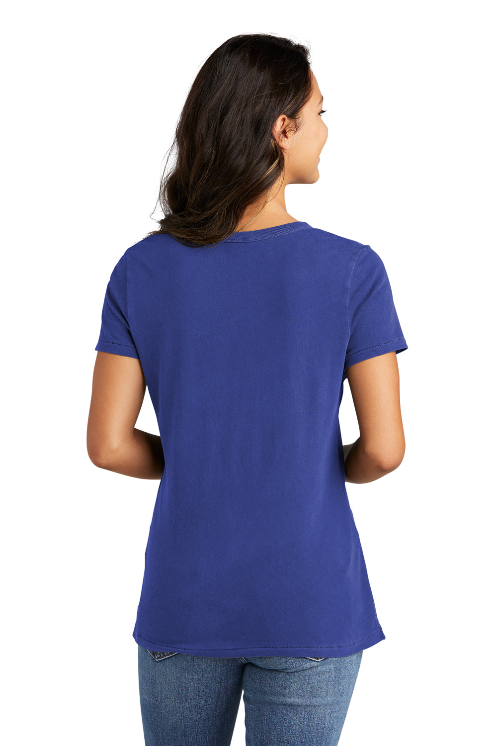 Port & Company LPC099V Womens Beach Wash Garment Dyed Short Sleeve V-Neck T-Shirt Blue Iris Back