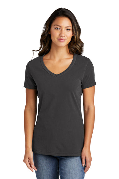 Port & Company LPC099V Womens Beach Wash Garment Dyed Short Sleeve V-Neck T-Shirt Coal Grey Front