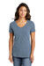 Port & Company LPC099V Womens Beach Wash Garment Dyed Short Sleeve V-Neck T-Shirt Faded Denim Blue Front