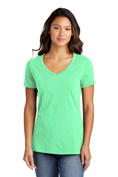 Port & Company LPC099V Womens Beach Wash Garment Dyed Short Sleeve V-Neck T-Shirt Jadeite Green Front