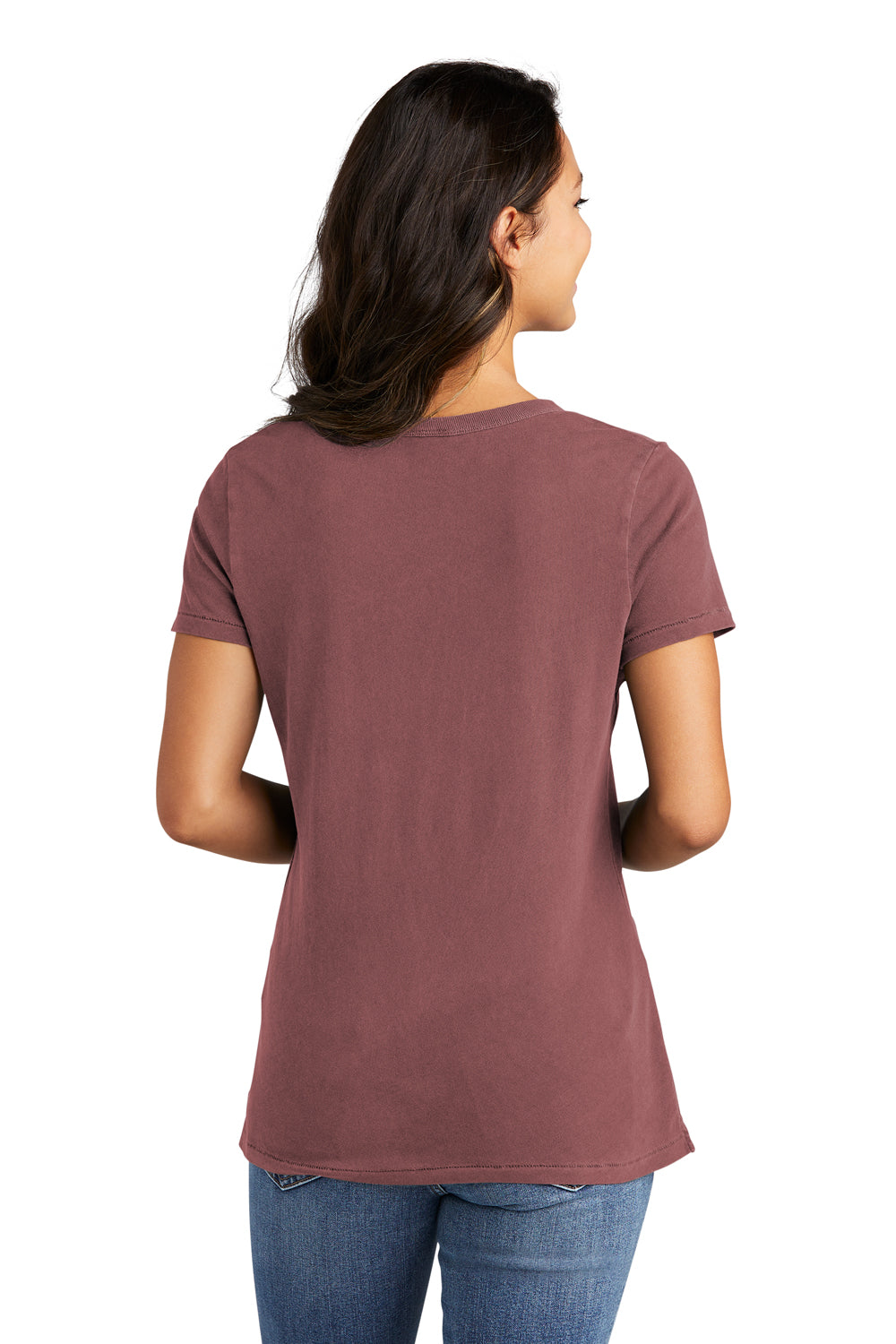 Port & Company LPC099V Womens Beach Wash Garment Dyed Short Sleeve V-Neck T-Shirt Nostalgia Rose Back