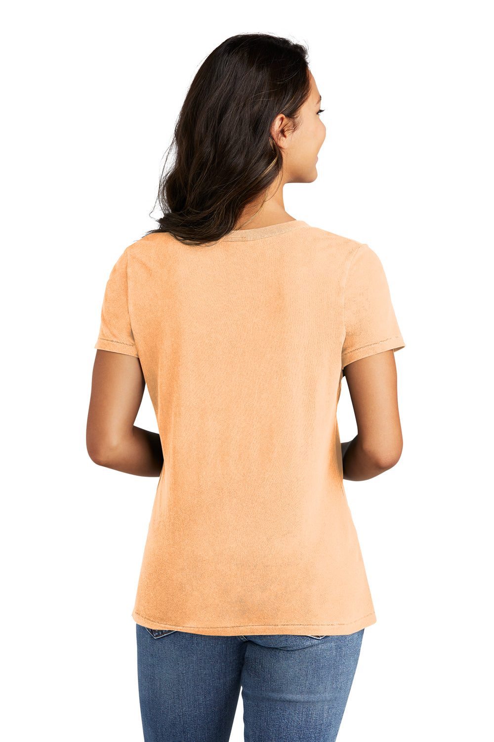 Port & Company LPC099V Womens Beach Wash Garment Dyed Short Sleeve V-Neck T-Shirt Peach Back