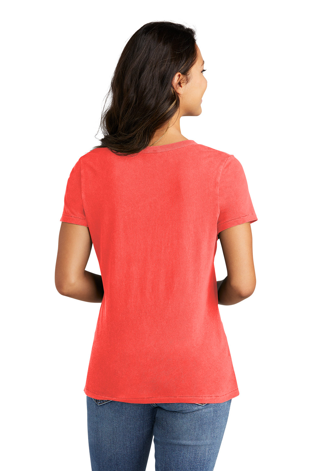 Port & Company LPC099V Womens Beach Wash Garment Dyed Short Sleeve V-Neck T-Shirt Poppy Red Back