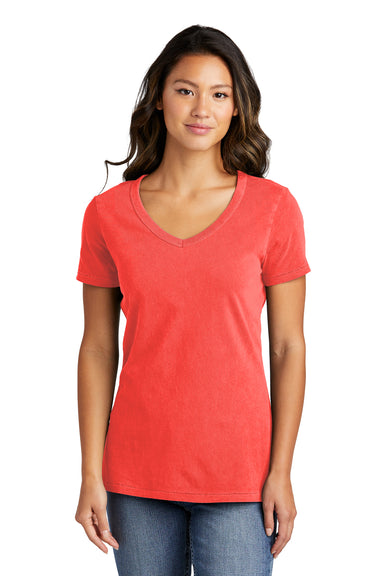 Port & Company LPC099V Womens Beach Wash Garment Dyed Short Sleeve V-Neck T-Shirt Poppy Red Front