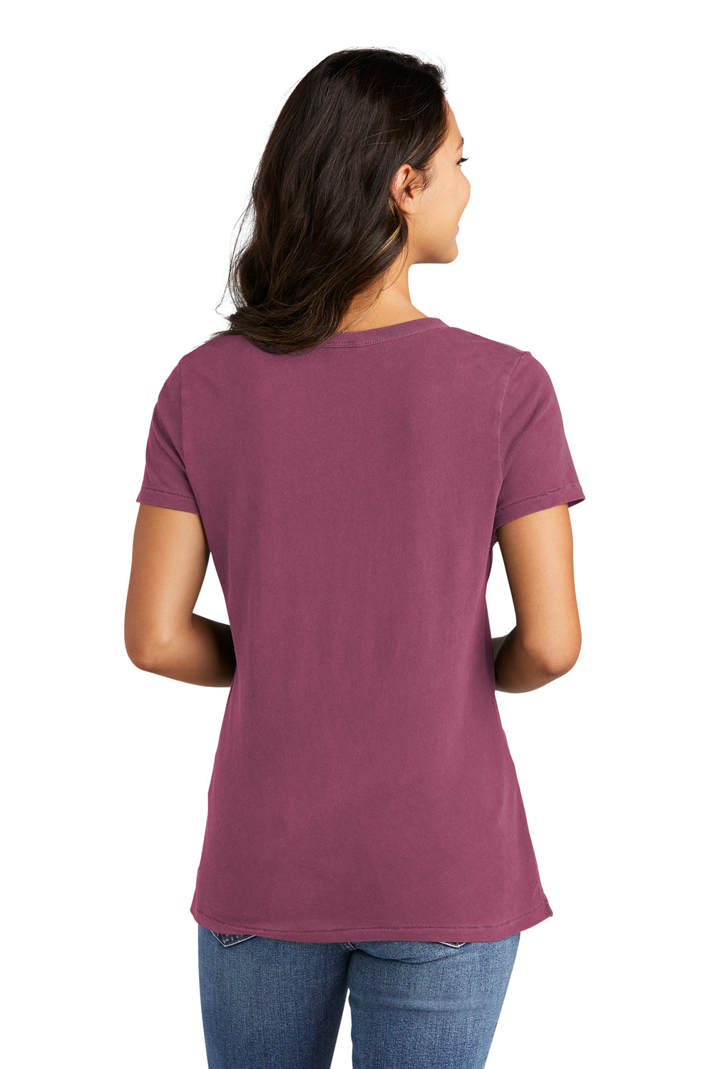 Port & Company LPC099V Womens Beach Wash Garment Dyed Short Sleeve V-Neck T-Shirt Vintage Raspberry Back