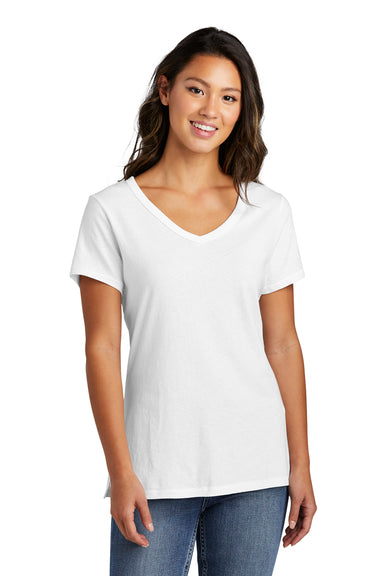 Port & Company LPC099V Womens Beach Wash Garment Dyed Short Sleeve V-Neck T-Shirt White Front