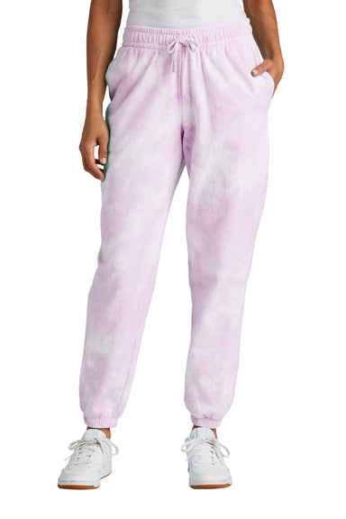 Port & Company Womens Beach Wash Tie Dye Sweatpants w/ Pockets Cerise Pink Front