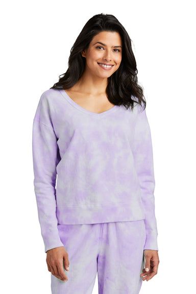 Port & Company Womens Beach Wash Tie Dye V Neck Sweatshirt Amethyst Purple Front