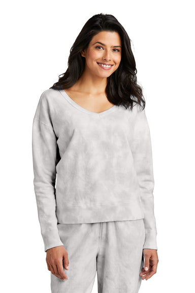 Port & Company Womens Beach Wash Tie Dye V Neck Sweatshirt Dove Grey Front