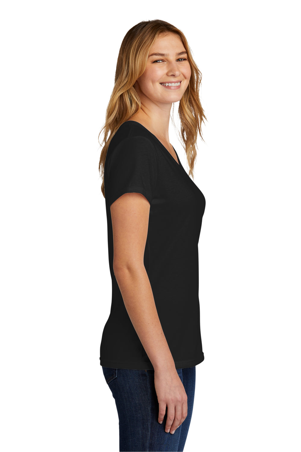 Port & Company Womens Short Sleeve V-Neck T-Shirt Black Side