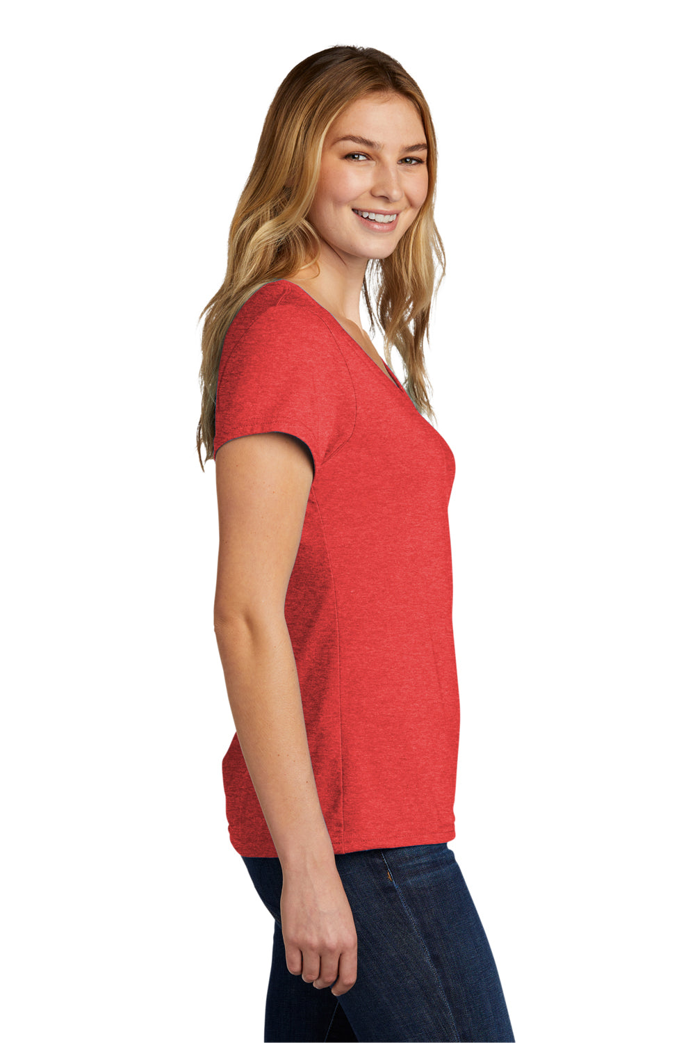 Port & Company Womens Short Sleeve V-Neck T-Shirt Heather Bright Red Side
